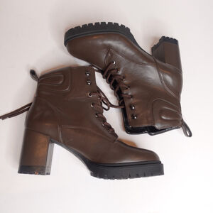 Aerosoles Esen Brown Lace-Up Heel Boots Faux Leather Women's Size 11M